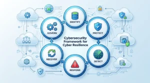 Cyber resilience model showing governance, protection, detection, response, and recovery process